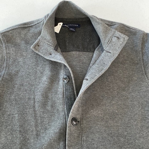 Land's End Button Front Sweater Cardigan Jacket Heavy Stretch Jersey Knit Cotton - Picture 16 of 16